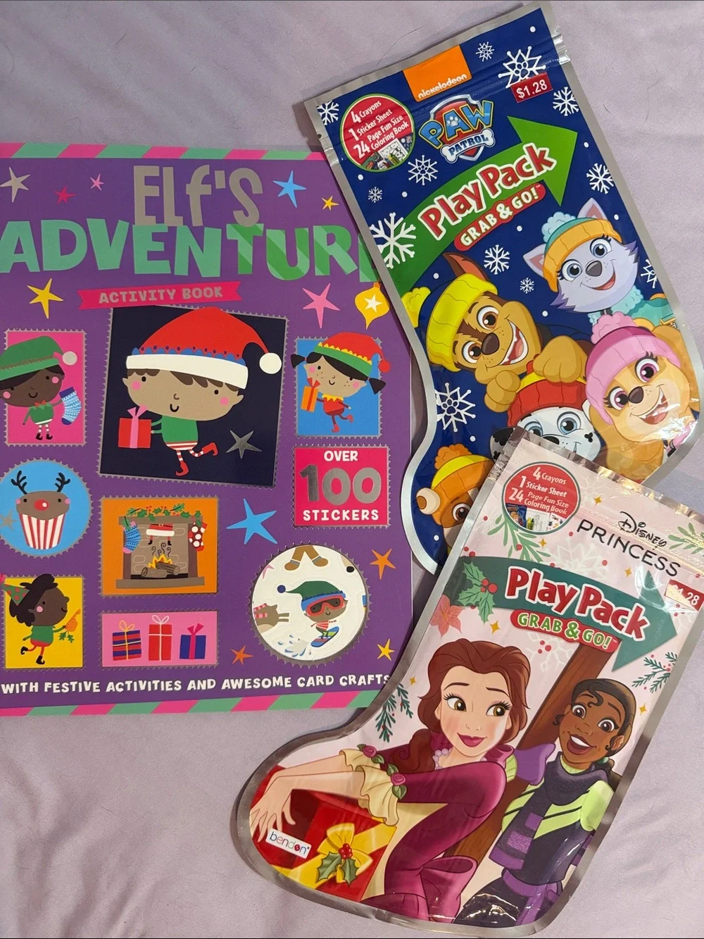 Elf's Adventure Activity Book & 2 Holiday Play Packs -Paw Patrol & Disney Frozen